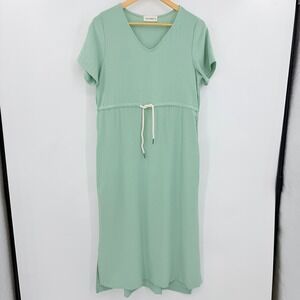 The Nines Mint Green V-Neck Drawstring Waist Maternity Midi Dress Pockets Size M